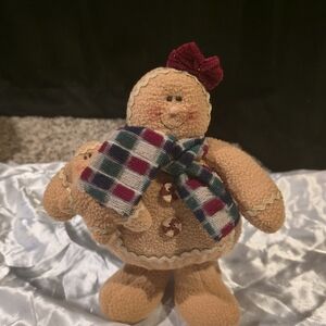 Charming Gingerbread Plush with Plaid Scarf